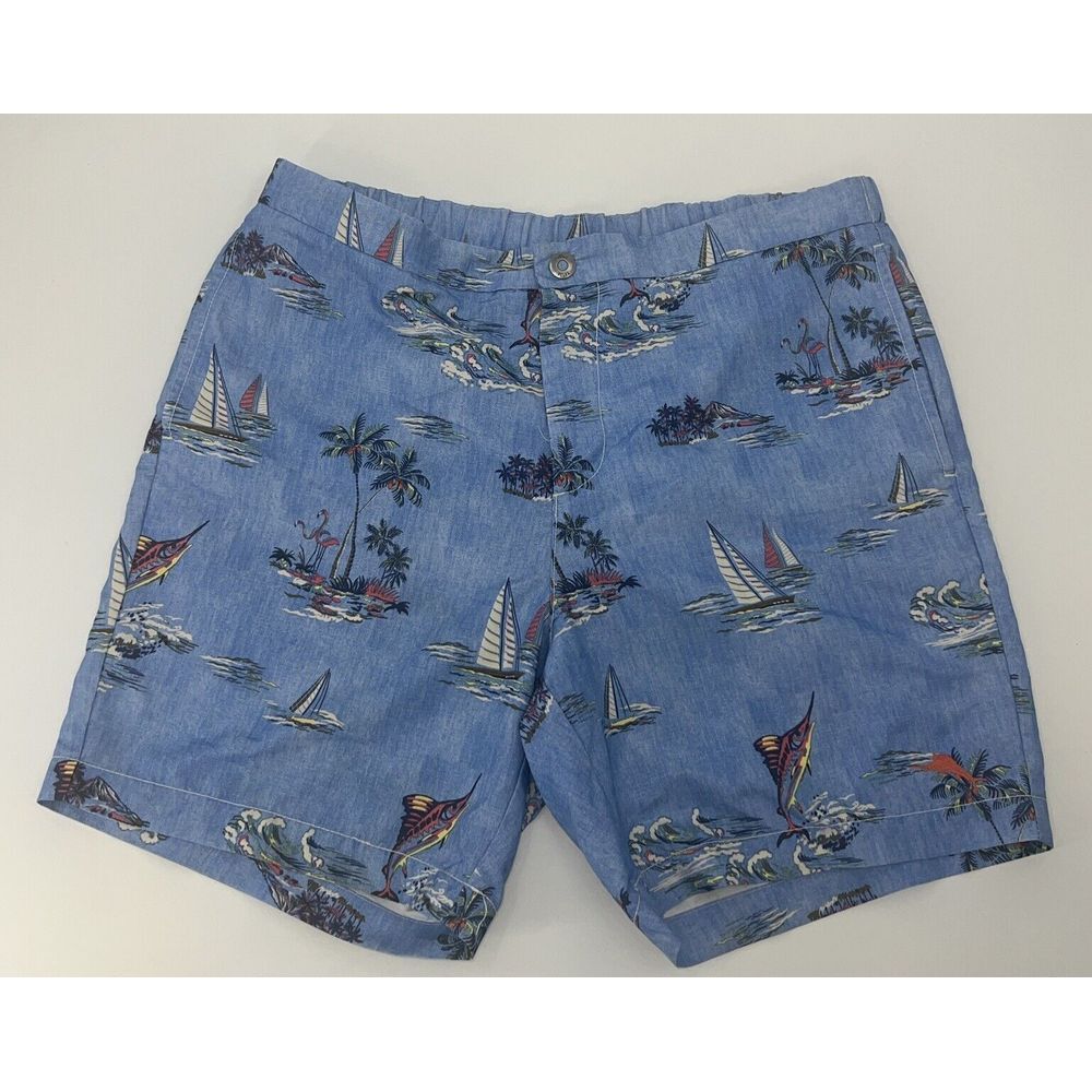 Men's Tommy Bahama Relax Swim  Shorts Size Large ‎ Blue Sailboat Palm trees
